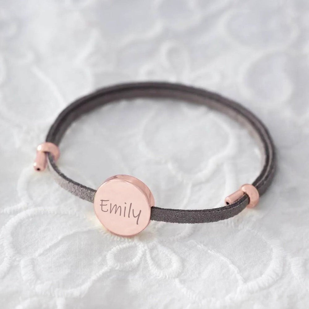 18k Custom Suede Circle Name Bracelet