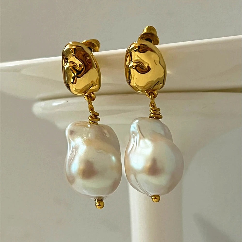 Baroque Pearl Earrings with 18K Gold Plating