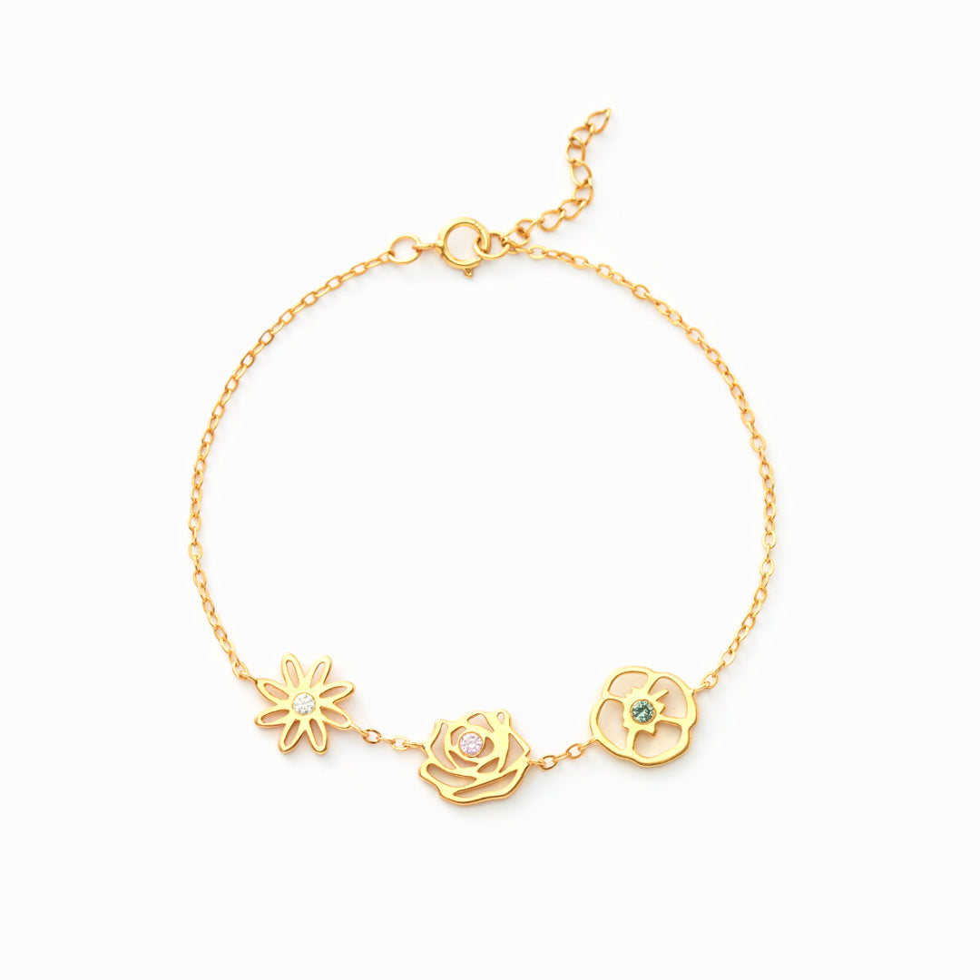 Dainty Birth Flower & Birthstone Bracelet