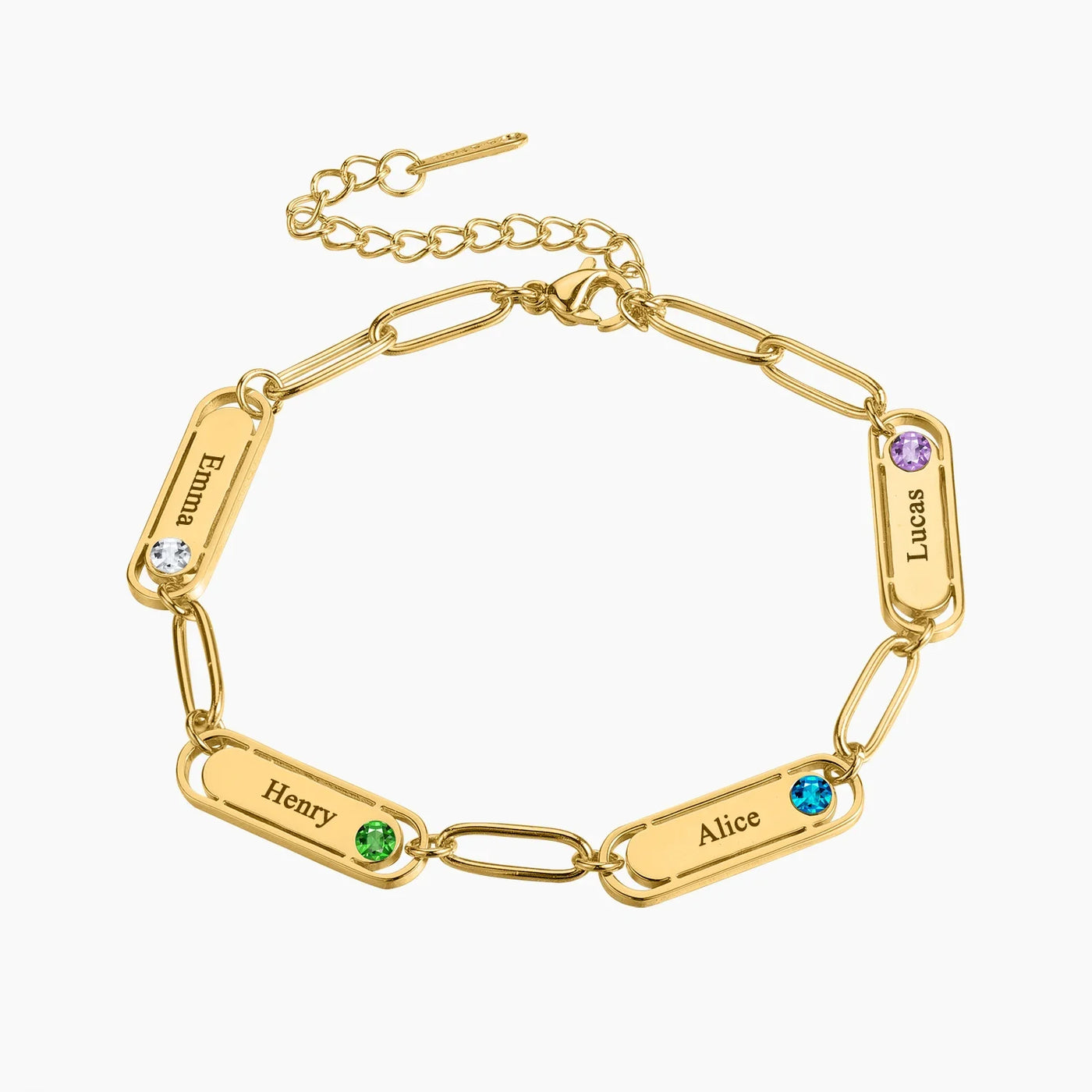 Dainty Name & Birthstone Paperclip Bracelet