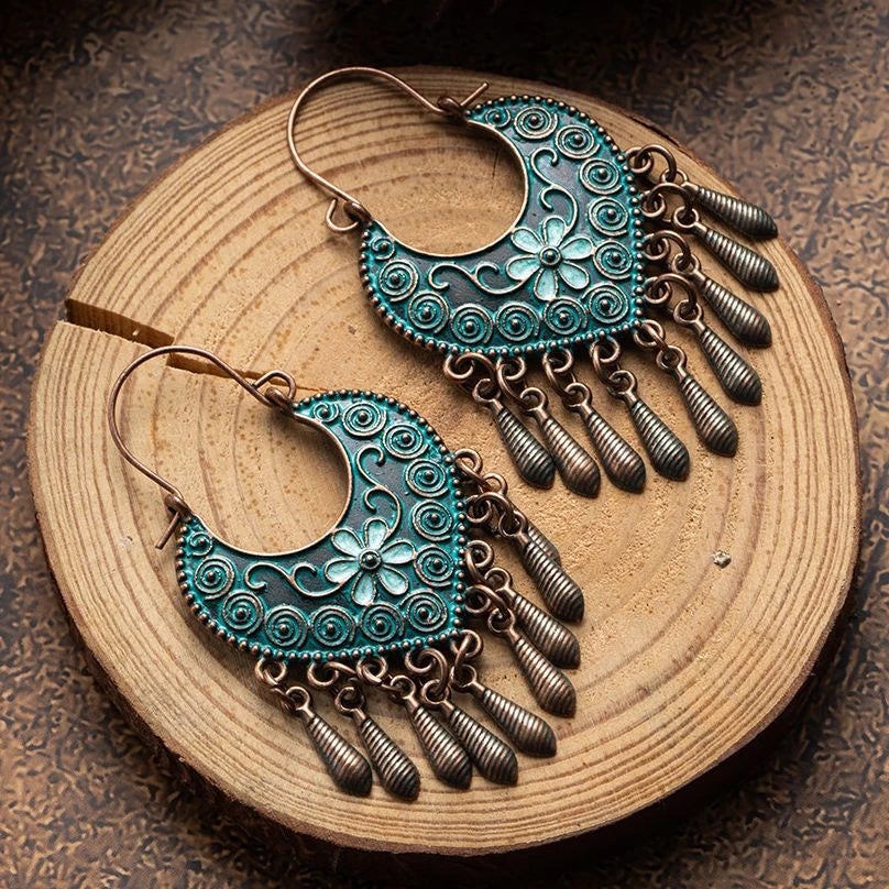 Boho blue mandala earrings