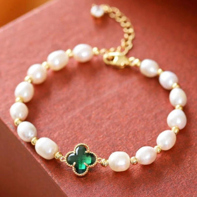 Emerald Clover Leaf Beaded Bracelet