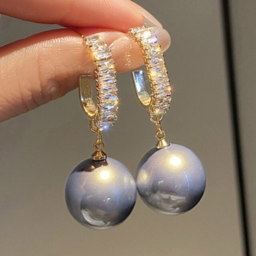 Natural Pearl Earrings with Blue Enamel