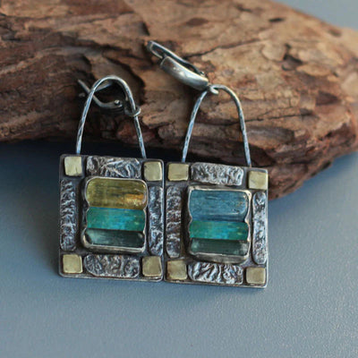 Blue-green crystal stone earrings