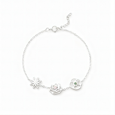 Dainty Birth Flower & Birthstone Bracelet