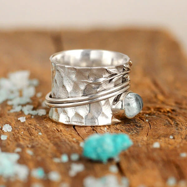 Boho crystal ring in sterling silver