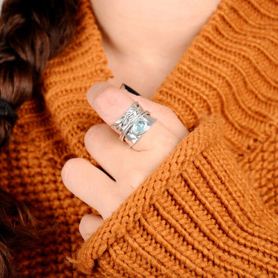 Boho crystal ring in sterling silver