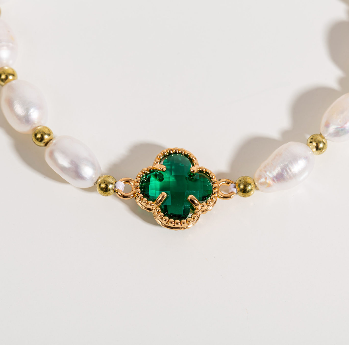 Emerald Clover Leaf Beaded Bracelet