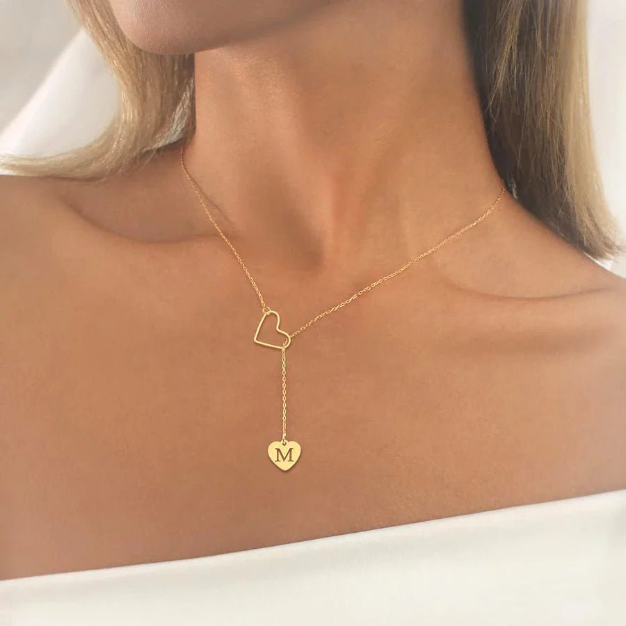 Dainty Heart Letter Initial Lariat Necklace