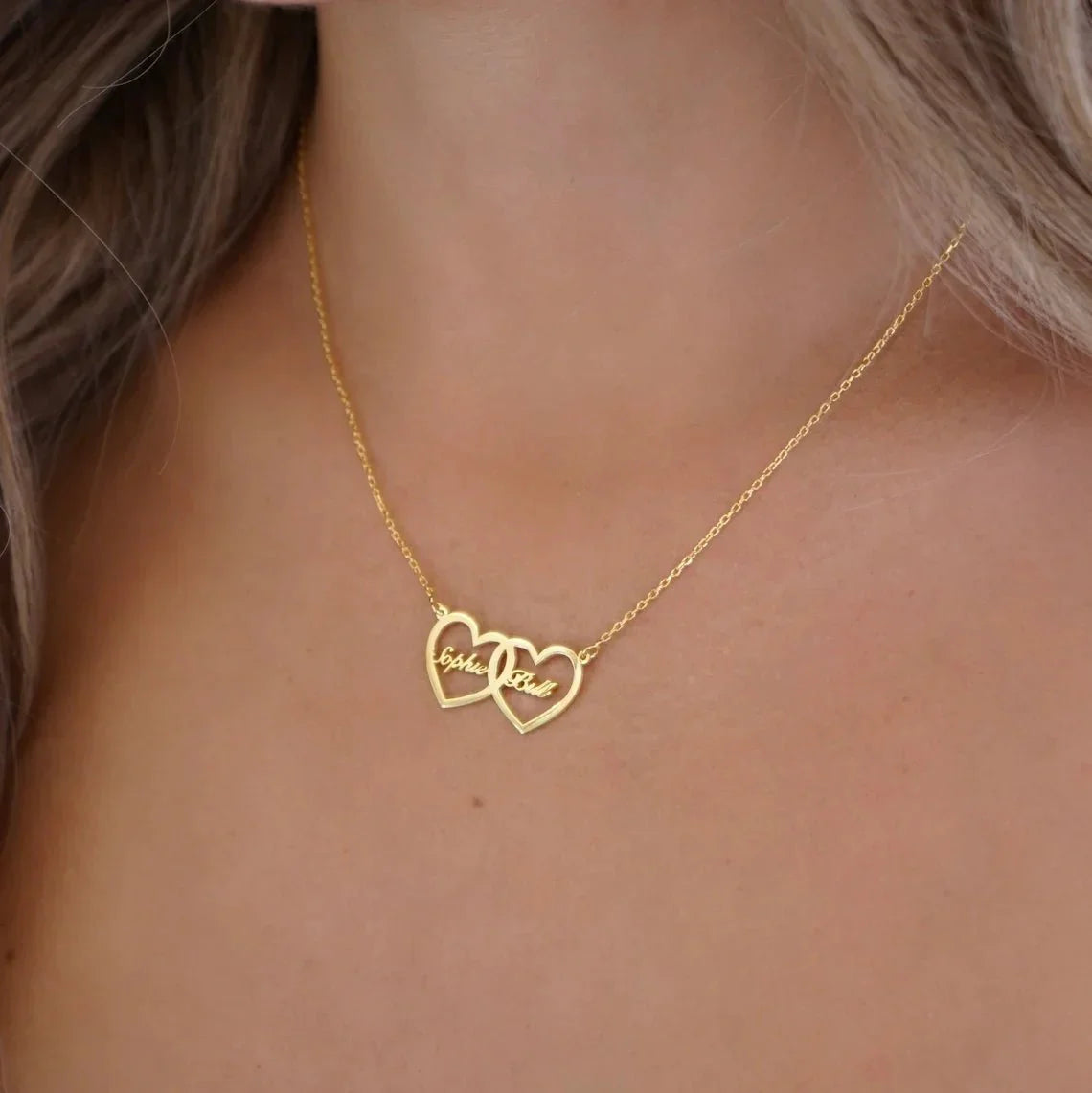 Dainty Personalized Dual Heart Name Necklace