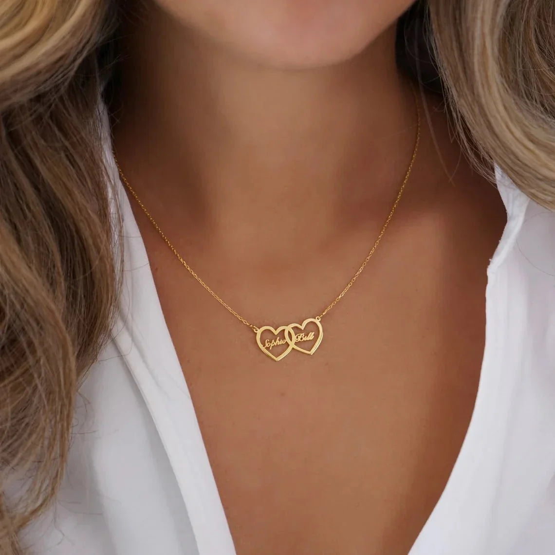 Dainty Personalized Dual Heart Name Necklace