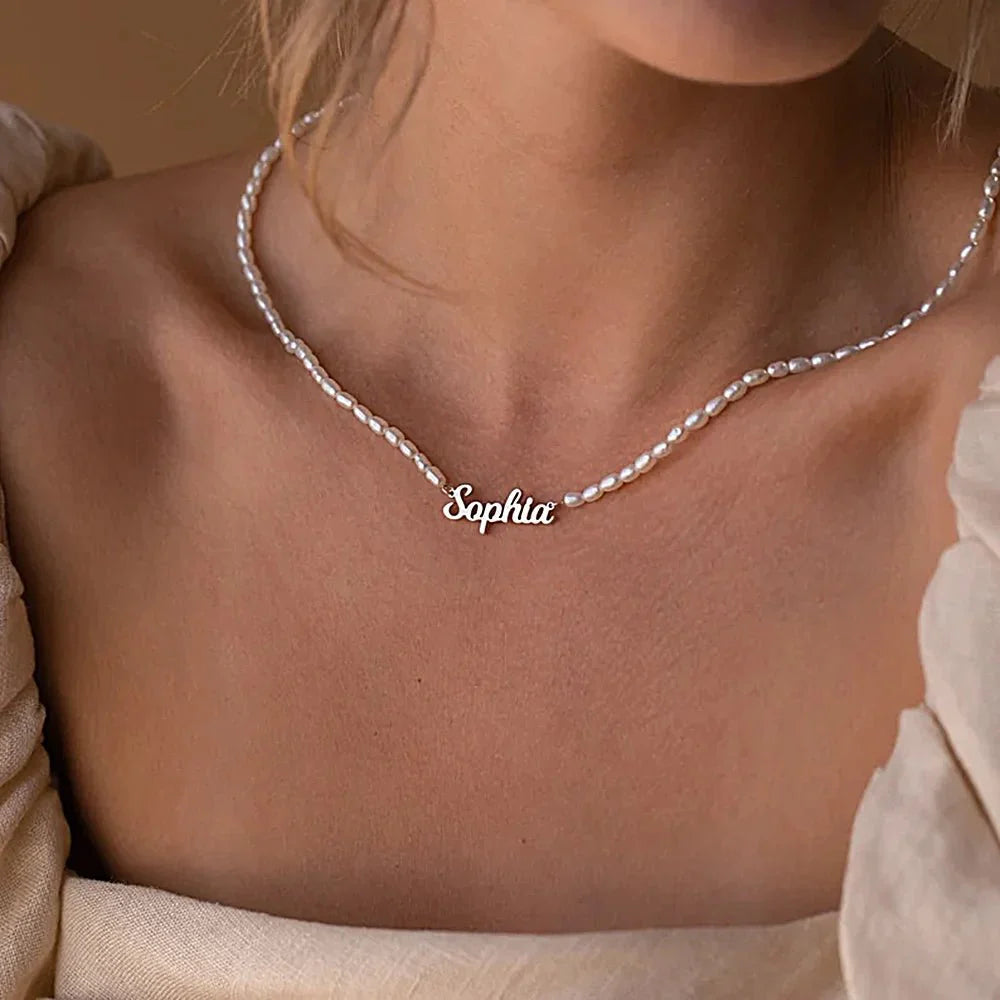 Feminine Personalized Name Pearl Necklace