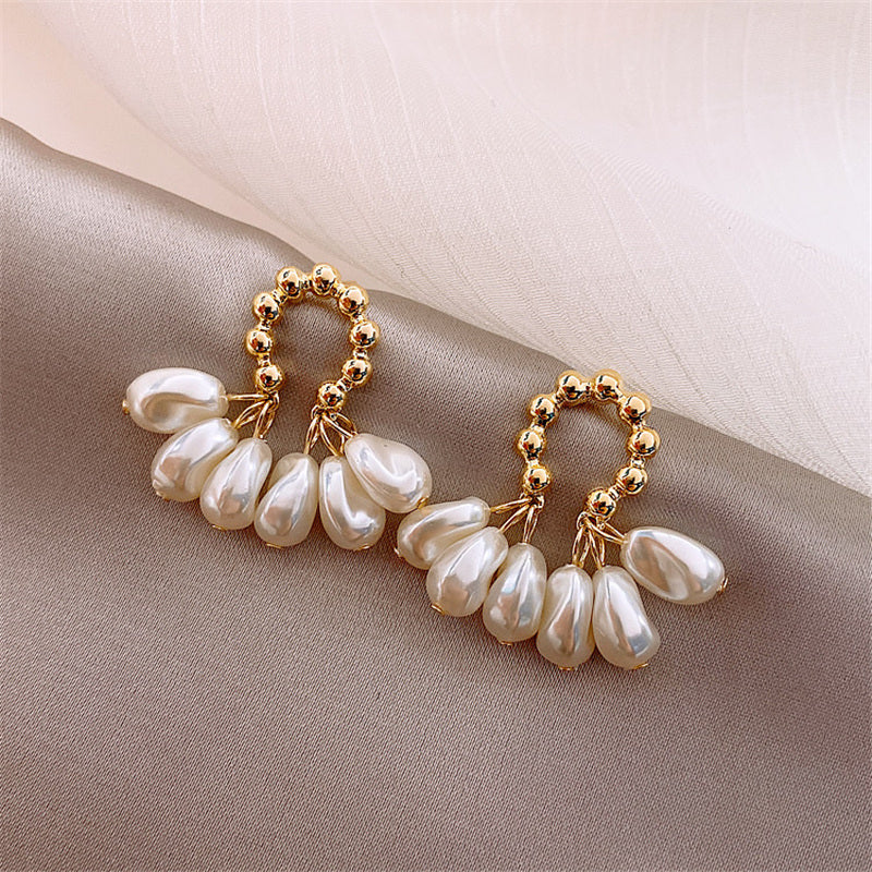 Handmade Natural Pearl Earrings with Six Pearls