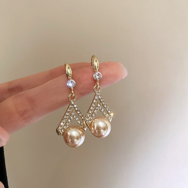 Natural Pearl Earrings with 18K Gold-Plated Diamonds