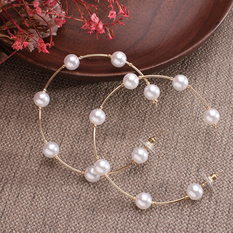 Hoop Earrings with Rose-Plated Pearls & Zircon Accents