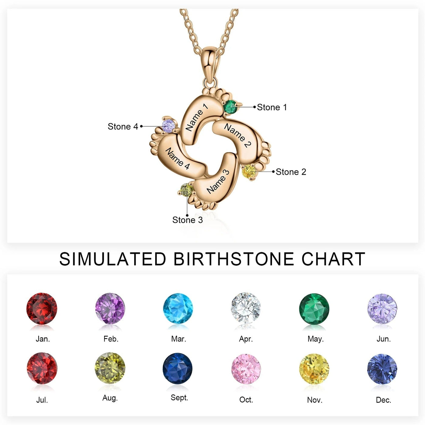 Personalized Baby Feet Name & Birthstone Necklace