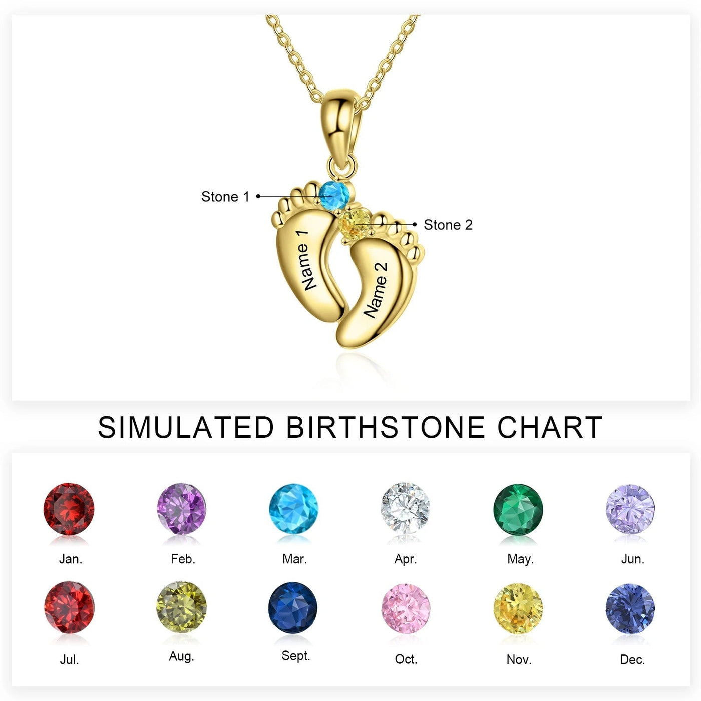 Personalized Baby Feet Name & Birthstone Necklace