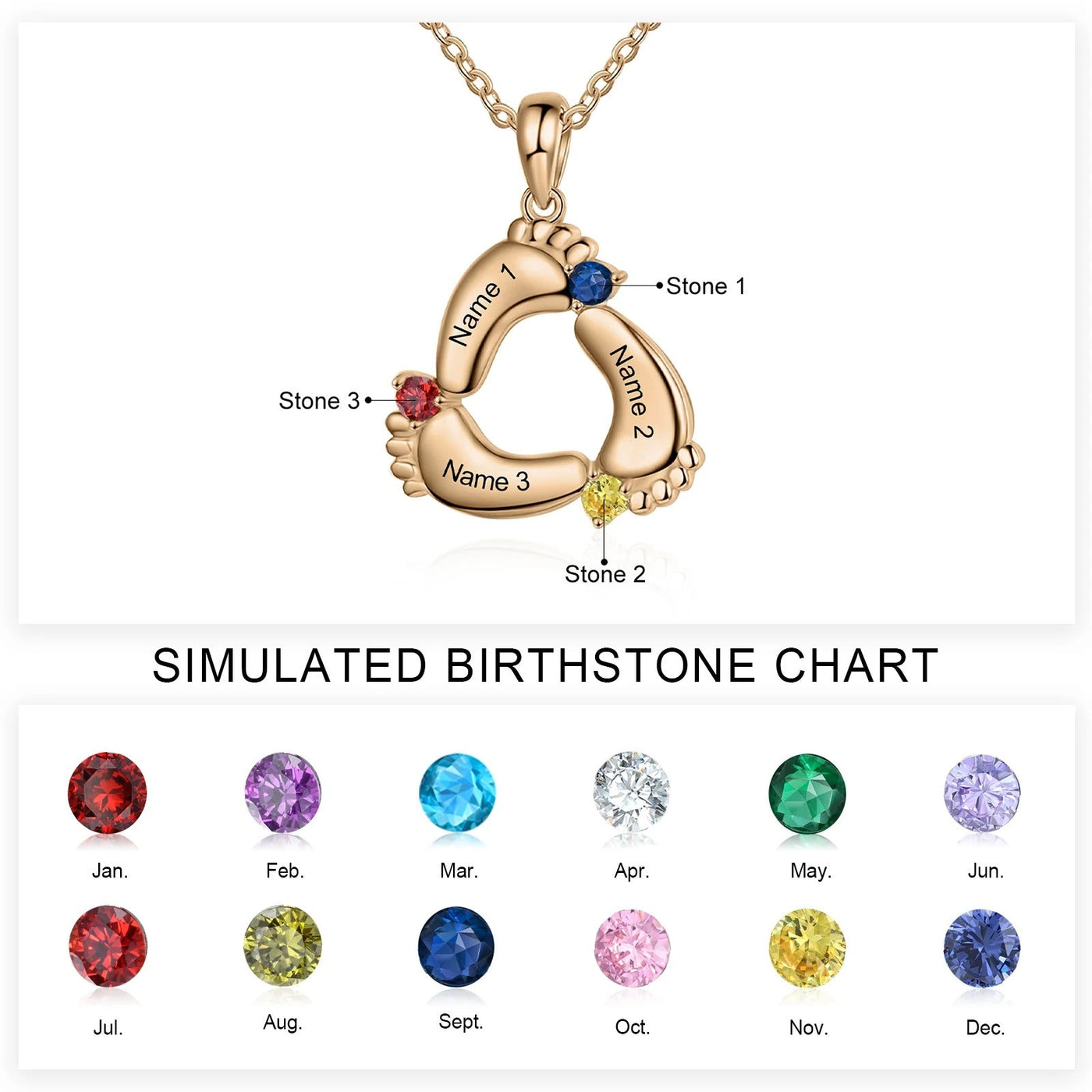 Personalized Baby Feet Name & Birthstone Necklace