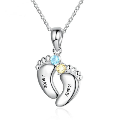 Personalized Baby Feet Name & Birthstone Necklace