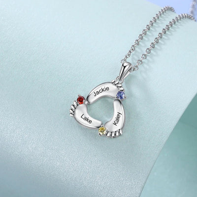 Personalized Baby Feet Name & Birthstone Necklace