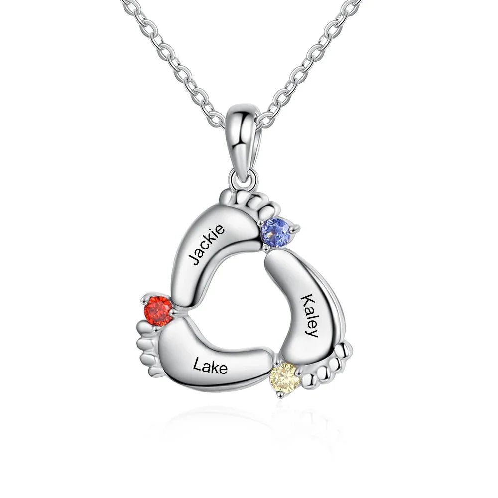 Personalized Baby Feet Name & Birthstone Necklace