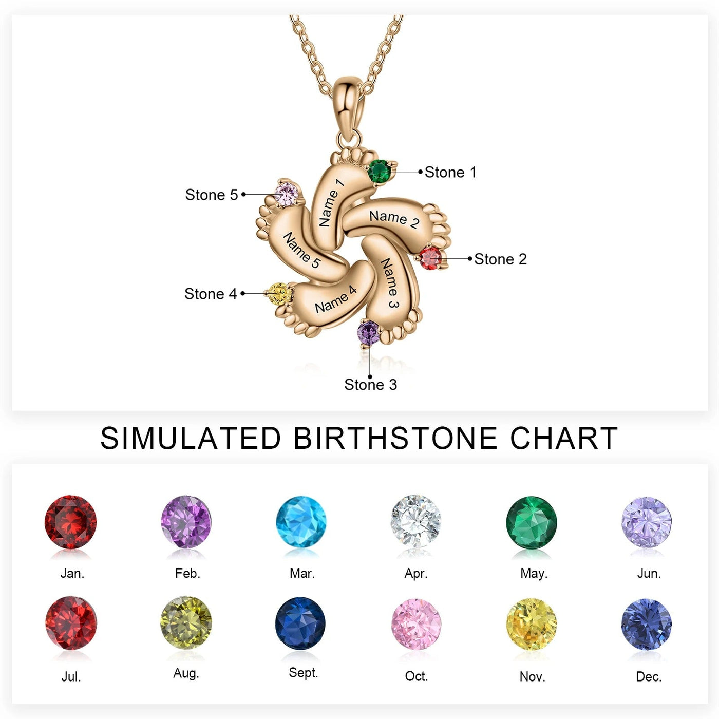 Personalized Baby Feet Name & Birthstone Necklace