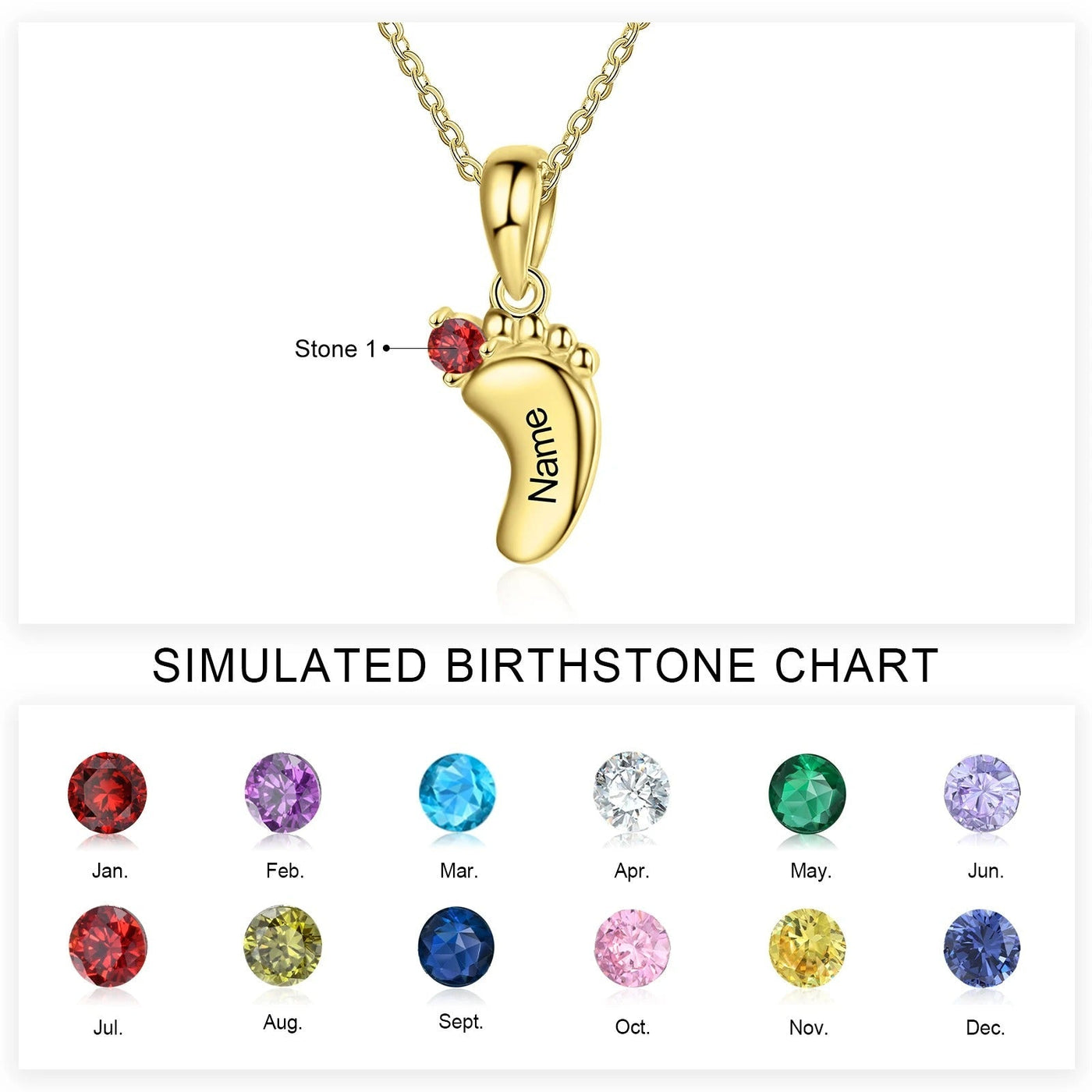 Personalized Baby Feet Name & Birthstone Necklace