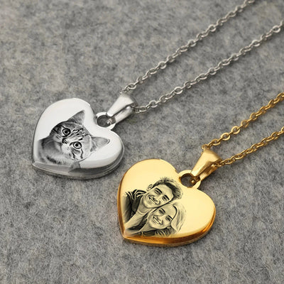 Personalized Picture & Text Heart Pendant Necklace