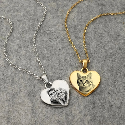 Personalized Picture & Text Heart Pendant Necklace