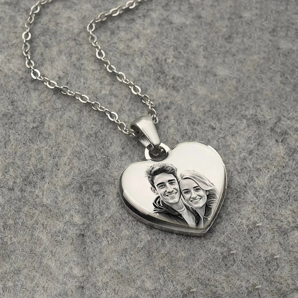 Personalized Picture & Text Heart Pendant Necklace