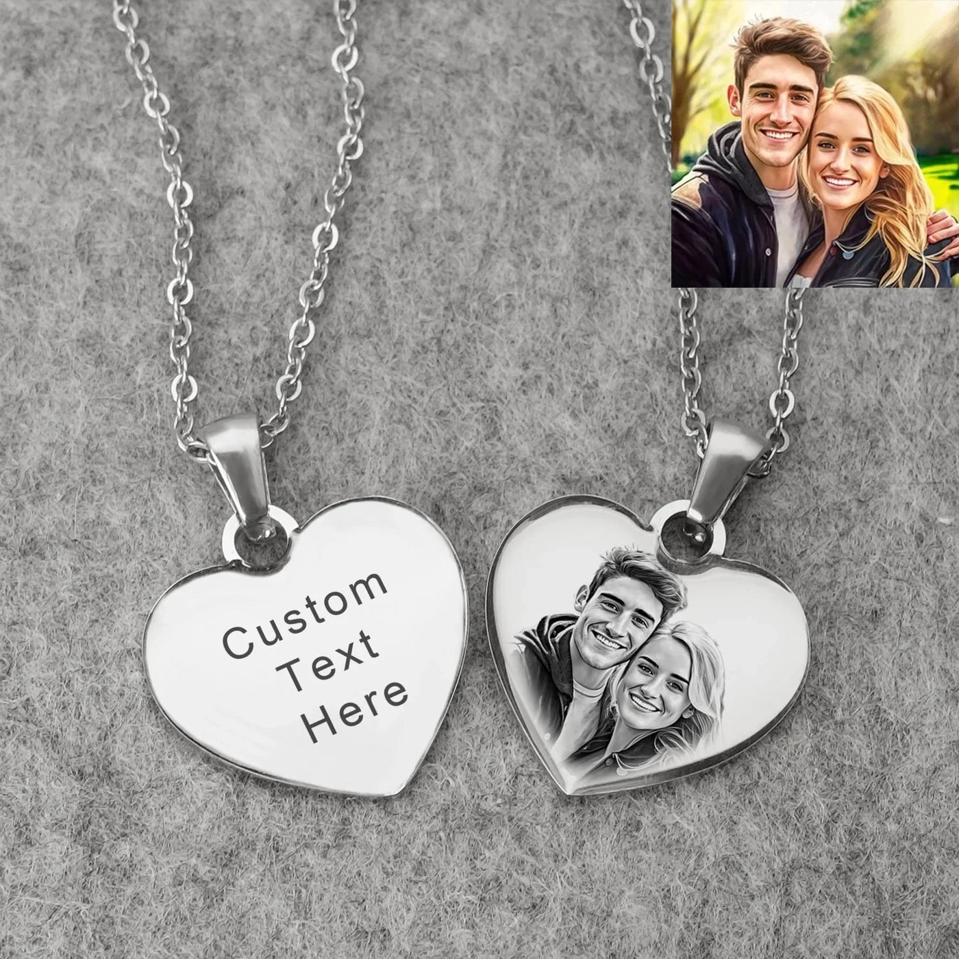 Personalized Picture & Text Heart Pendant Necklace