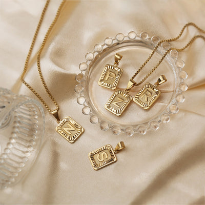 Textured Rectangle Letter Initial Necklace