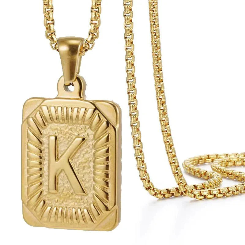 Textured Rectangle Letter Initial Necklace