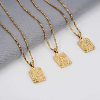 Textured Rectangle Letter Initial Necklace