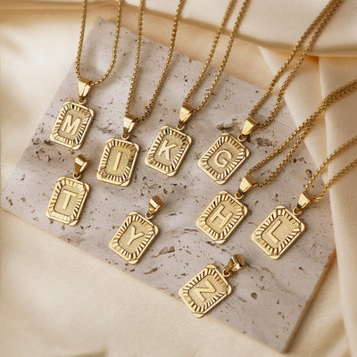 Textured Rectangle Letter Initial Necklace